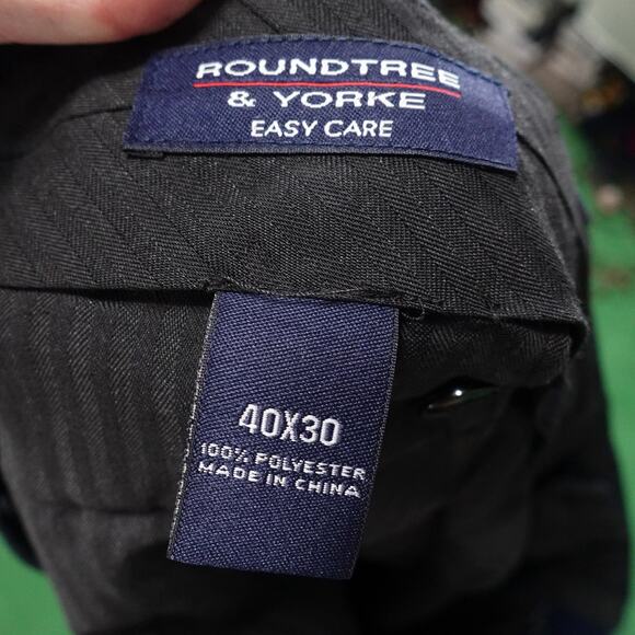 Roundtree & Yorke Pants Mens 40x30 Navy Blue Flat Front Expander Easy Care - Picture 9 of 10